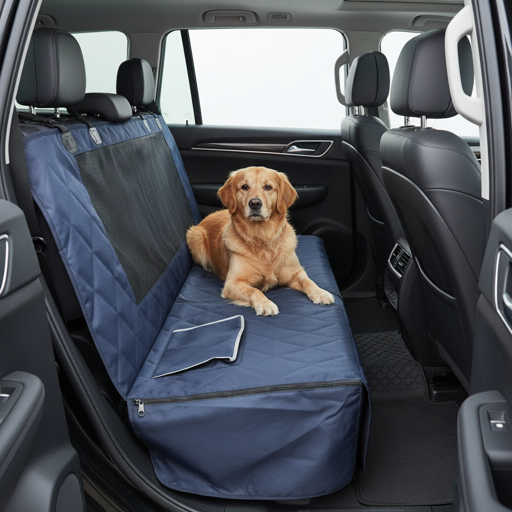 Wagsy Waterproof Dog Car Seat Cover with mesh window and storage pockets